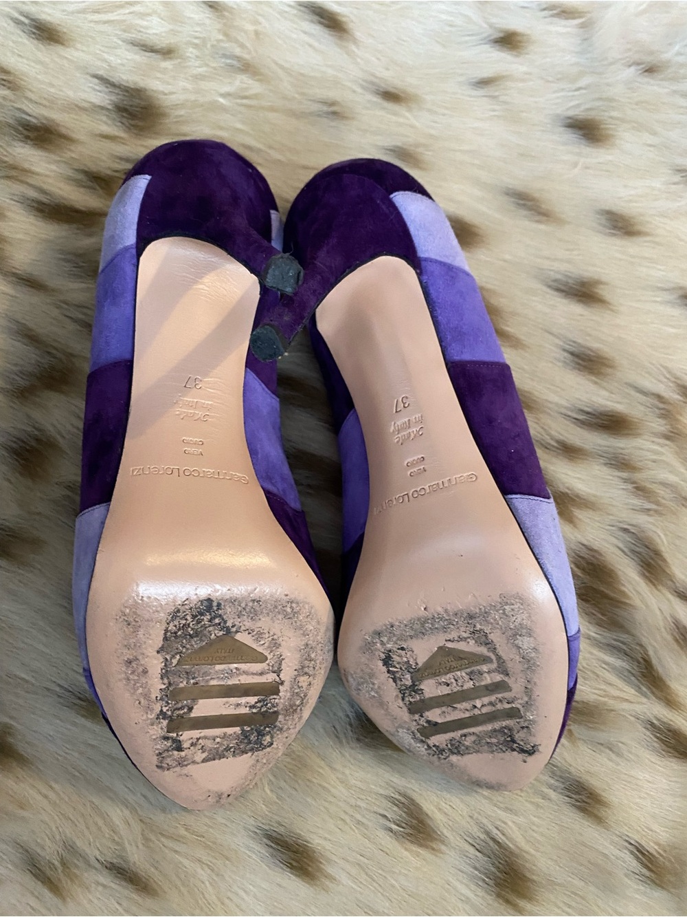Purple Patchwork Suede Peep-Toe Stiletto Heels 37 - Picture 9 of 10
